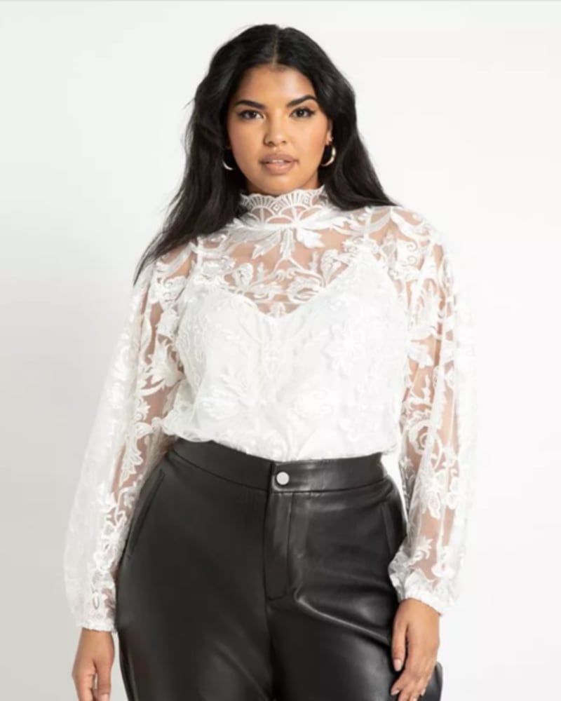 Plus Size White Retta After Five Lace Top | WHITE